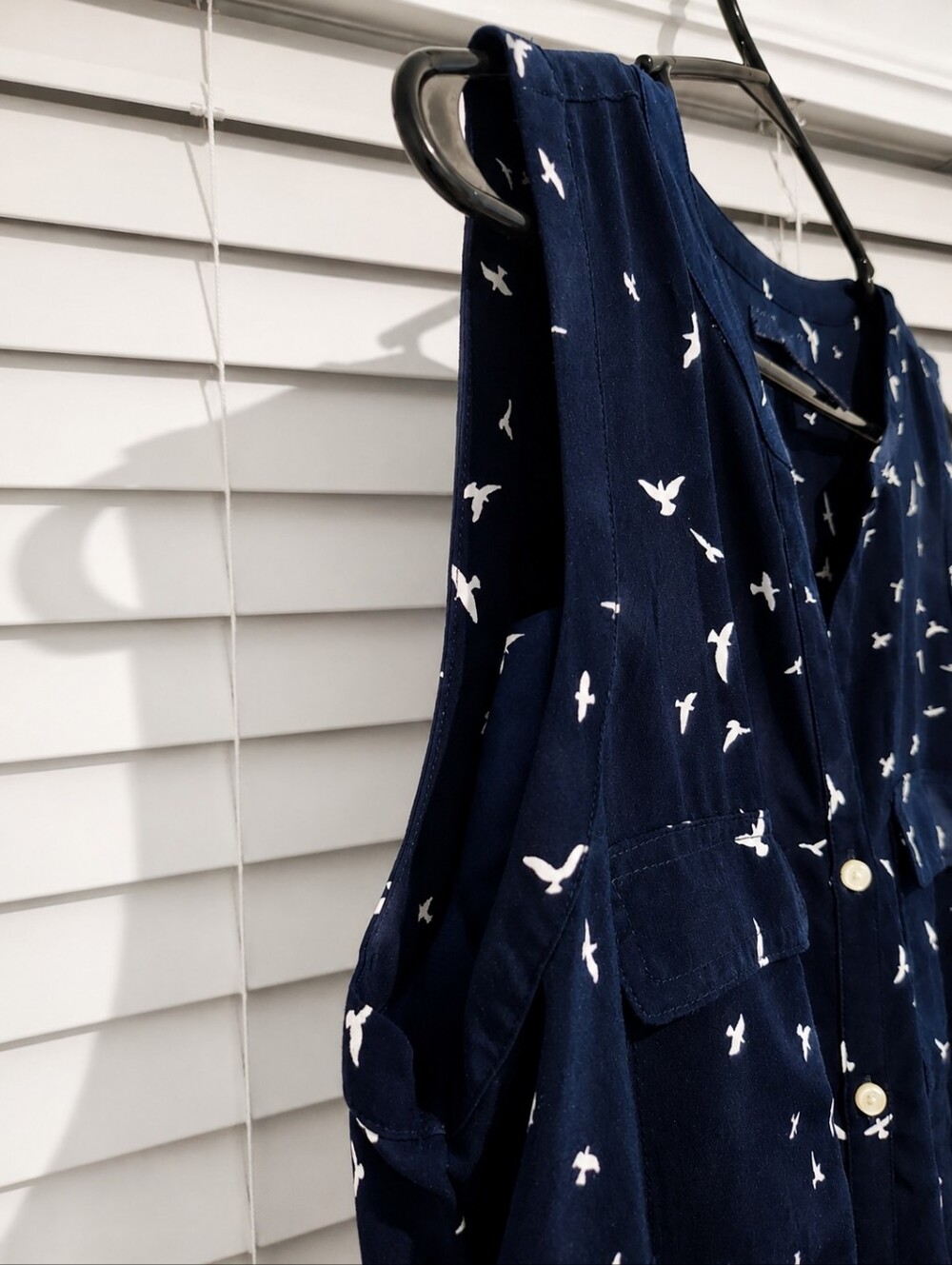 GAP Navy Bird Print Sleeveless Utility Midi Dress Large Pockets - Picture 4 of 16